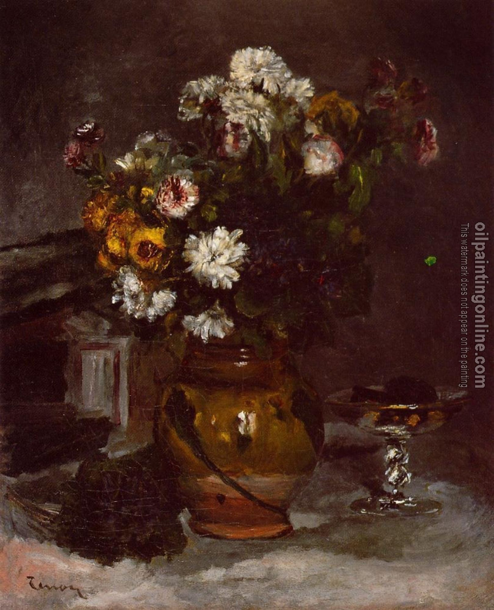 Renoir, Pierre Auguste - Flowers in a Vase and a Glass of Champagne